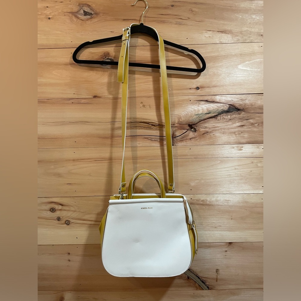 Roberta Prani Italian Leather Purse in White and Mustard